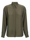 Dries Van Noten Women Silk Blend Satin Shirt In Dark Green