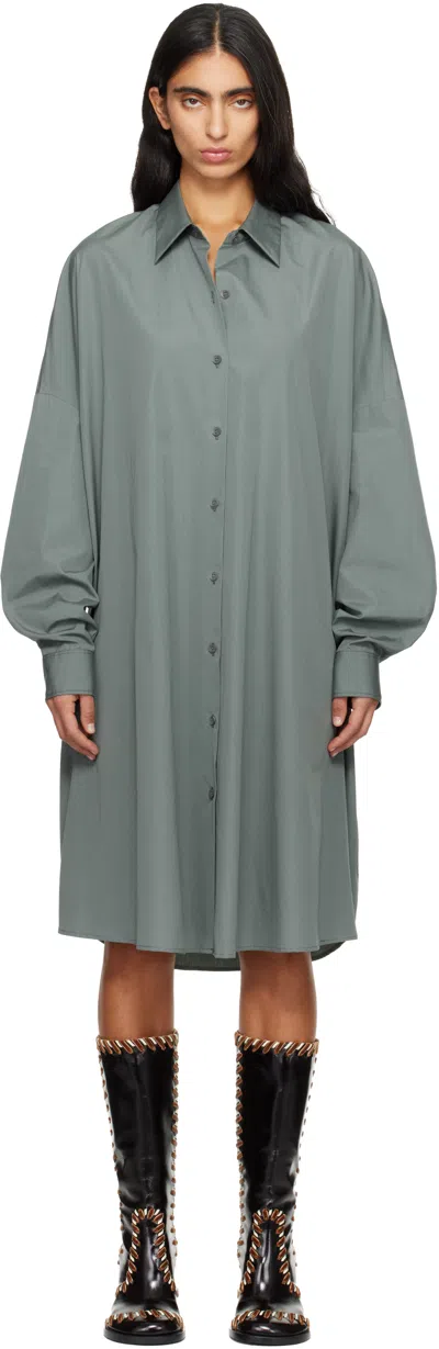 Dries Van Noten Green Cotton Shirt Midi Dress