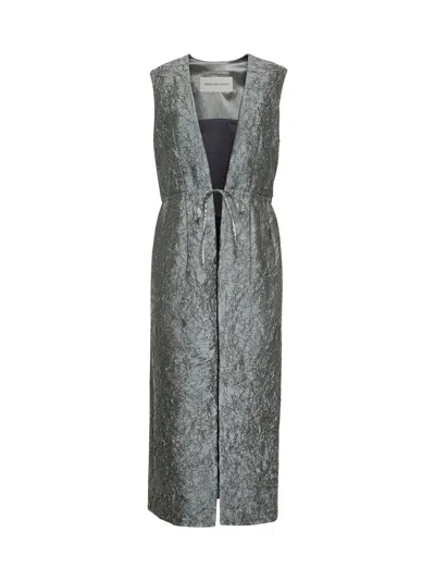 Dries Van Noten Green Crushed Viscose Cotton Blend Sleeveless Coat