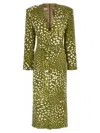 Dries Van Noten V-neck Belted Midi Dress In Green
