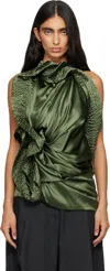Dries Van Noten Green Draped Silk Blouse