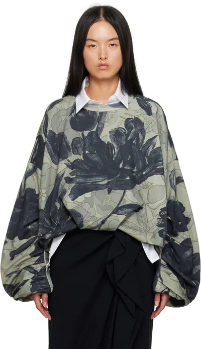 Dries Van Noten Green Draped Sweatshirt In 901 Anthracite