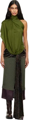 Dries Van Noten Green Draped Top In Green