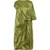 Dries Van Noten Asymmetric Neckline Draped Satin Short Sleeves In Green