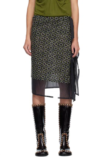 Dries Van Noten Green Embellished Jersey Midi Skirt In Gray