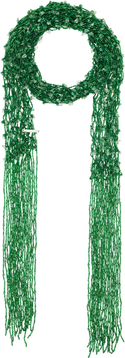 Dries Van Noten Green Embroidered Necklace Scarf