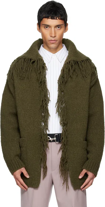 Dries Van Noten Green Fringe Cardigan