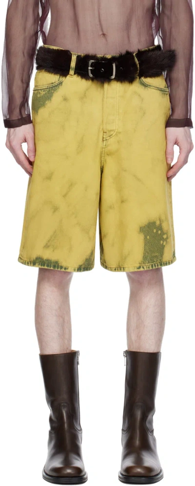 Dries Van Noten Green Garment-dyed Denim Shorts In Lime