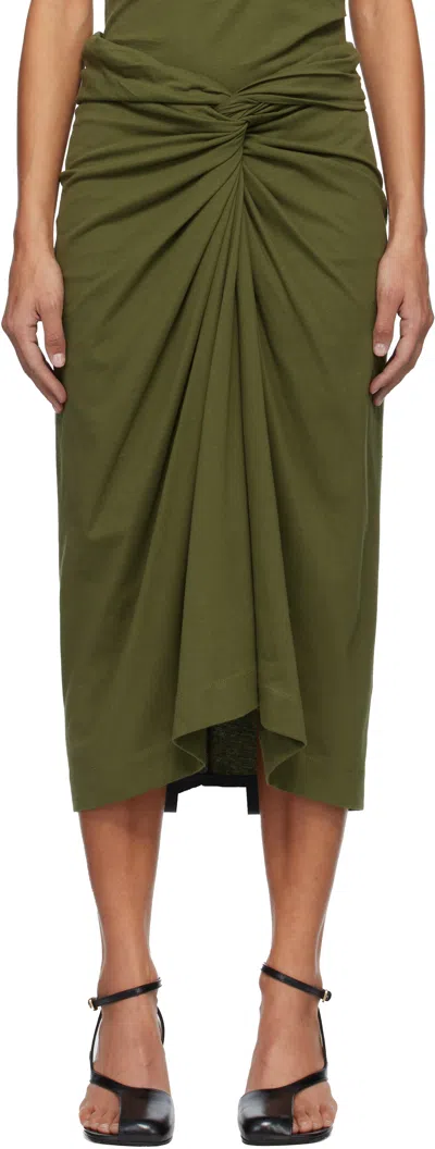 Dries Van Noten Green Knotted Jersey Midi Skirt