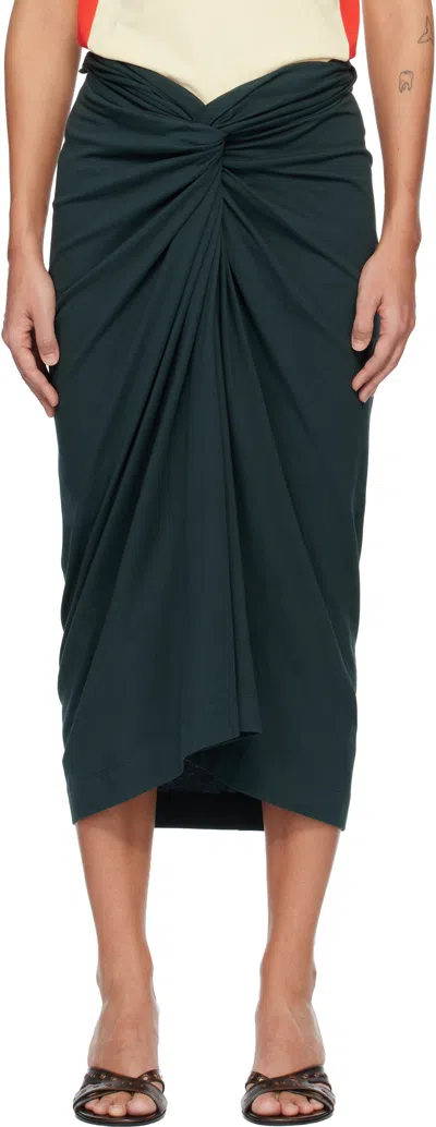 Dries Van Noten Green Knotted Jersey Midi Skirt