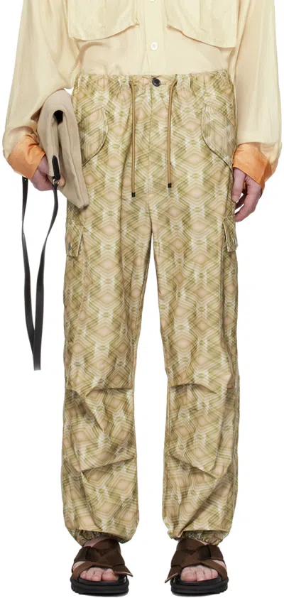 Dries Van Noten Green Loose Cargo Pants In 975 Dessin A