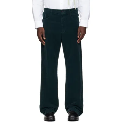 Dries Van Noten Green Loose Overdyed Trousers In Blue