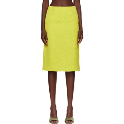 Dries Van Noten Green Matelassé Midi Skirt In Yellow