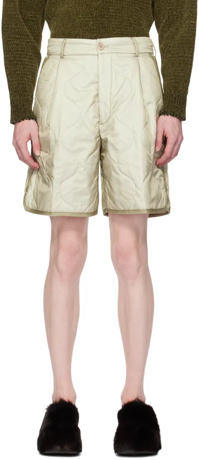 Dries Van Noten Green Padded Shorts In 101 Sand