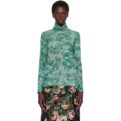Dries Van Noten Printed Jersey Turtleneck In Green