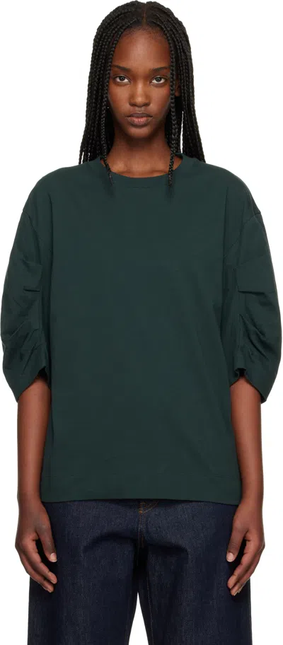 Dries Van Noten Green Pleated Sleeve T-shirt