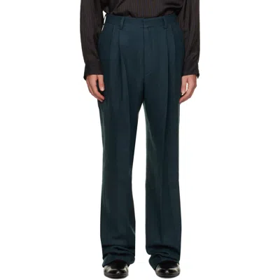 Dries Van Noten Green Pleated Wool Trousers