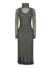 Dries Van Noten Mesh Layered Midi Dress With Asymmetrical Ruffles In Green