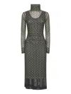 Dries Van Noten Mesh Layered Midi Dress With Asymmetrical Ruffles In Green