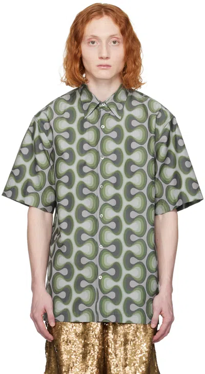 Dries Van Noten Mens Khaki Cassidye Abstract-pattern Relaxed-fit Woven Shirt In Green