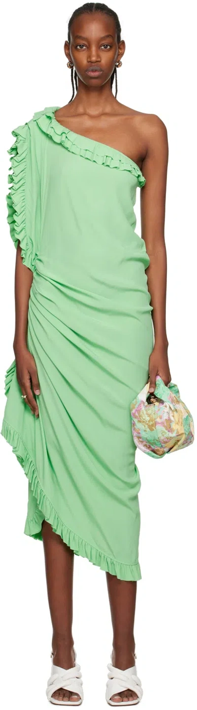 Dries Van Noten Green Ruffled Midi Dress In 601 Light Green