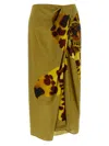 Dries Van Noten Gathered Printed Wrap-effect Satin Midi Skirt In Green