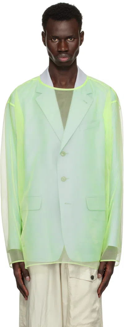 Dries Van Noten Green Sheer Crew Neck Top In Light Green 601