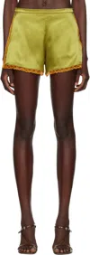 Dries Van Noten Lace-trimmed Silk-blend Satin Shorts In 607 Olive