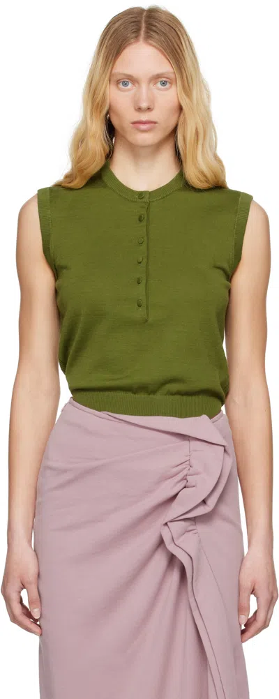 Dries Van Noten Green Sleeveless Sweater In 607 Olive