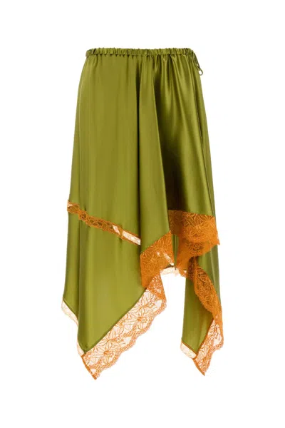 DRIES VAN NOTEN GREEN STRETCH SATIN SHAKE SKIRT