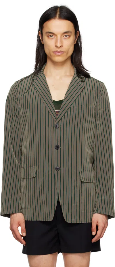 Dries Van Noten Green Striped Blazer In 105 Umber