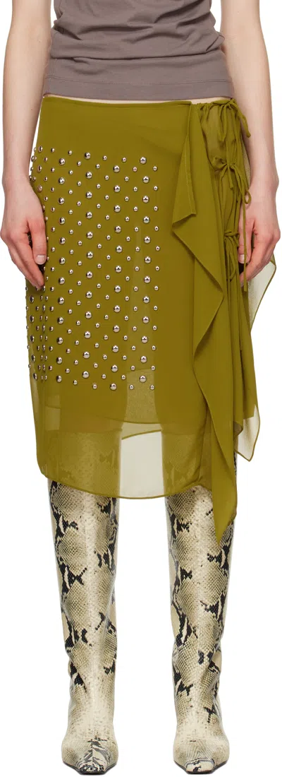Dries Van Noten Green Studded Midi Skirt In 607 Olive