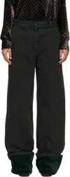 Dries Van Noten Green Velvet Cuff Jeans In Black