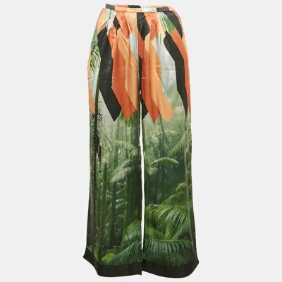 Pre-owned Dries Van Noten Green/pink Tropical Print Crepe Trousers S