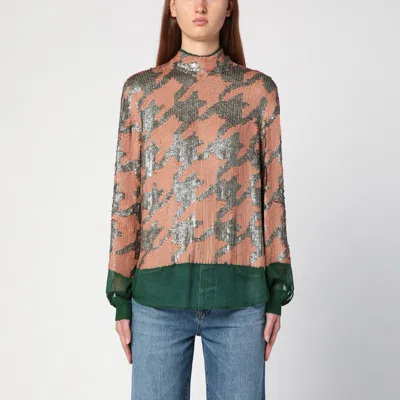 Dries Van Noten Green/pink/silver Blouse With Sequins In Multi