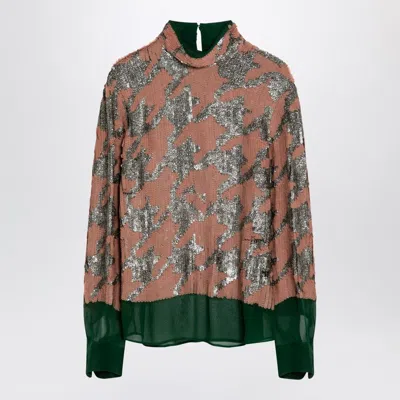 Dries Van Noten Women's Green/pink/silver Blouse With Sequins Shirt | Size 38 | 0107449320