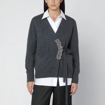 Dries Van Noten Grey Cashmere Cardigan With Brooch Detail In Gray