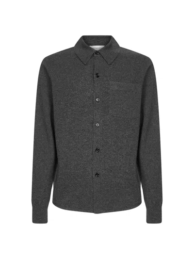 Dries Van Noten Grey Cashmere Knit Shirt In Gray
