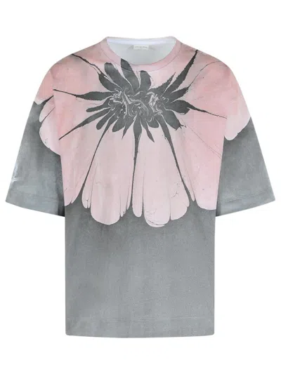 Dries Van Noten Grey Cotton T-shirt With Contrasting Floral Pattern