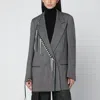 Dries Van Noten Grey Double-breasted Jacket With Embroidered Stitch Decorations Women In Gray