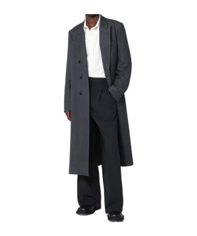 DRIES VAN NOTEN GREY DOUBLE-BREASTED WOOL COAT