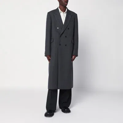 DRIES VAN NOTEN GREY DOUBLE-BREASTED WOOL COAT