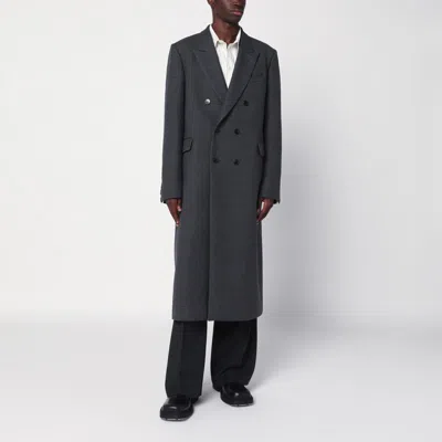 Dries Van Noten Grey Double-breasted Wool Coat In Gray
