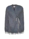 Dries Van Noten Women Grey Fringed Fabric Jacket In Gray