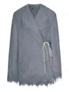 Dries Van Noten Short Coat With Fringed Hem And Tie In Gray