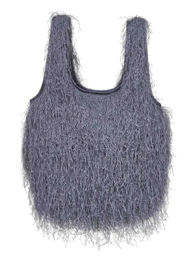 Dries Van Noten Grey Fringed Tote Bag In Gray