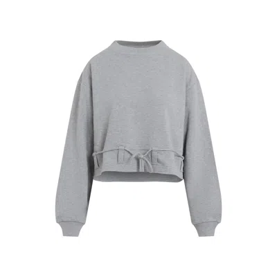Dries Van Noten Boxy Cropped Cotton Jersey Sweater With Drawstring Belt In Gray