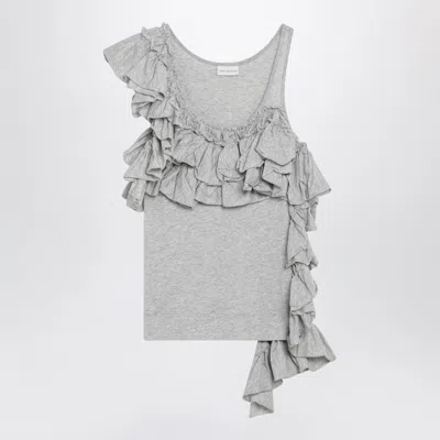 Dries Van Noten Grey Mélange Tank Top With Ruffles