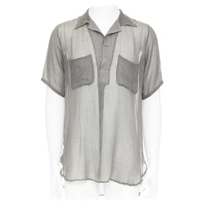 Pre-owned Dries Van Noten Grey Off White Sheer Striped Buttoned Polo Shirt It48 M