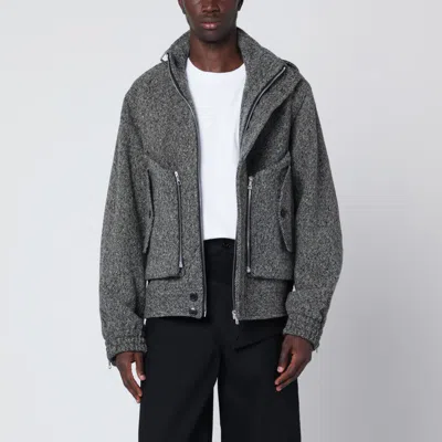 Dries Van Noten Grey Patterned Zip-up Wool Jacket In Gray